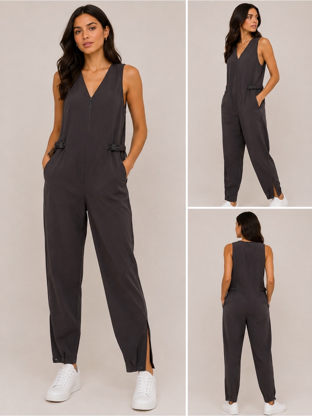 lululemon athletica Sleeveless V-Neck Utility Jumpsuit in Charcoal Gray